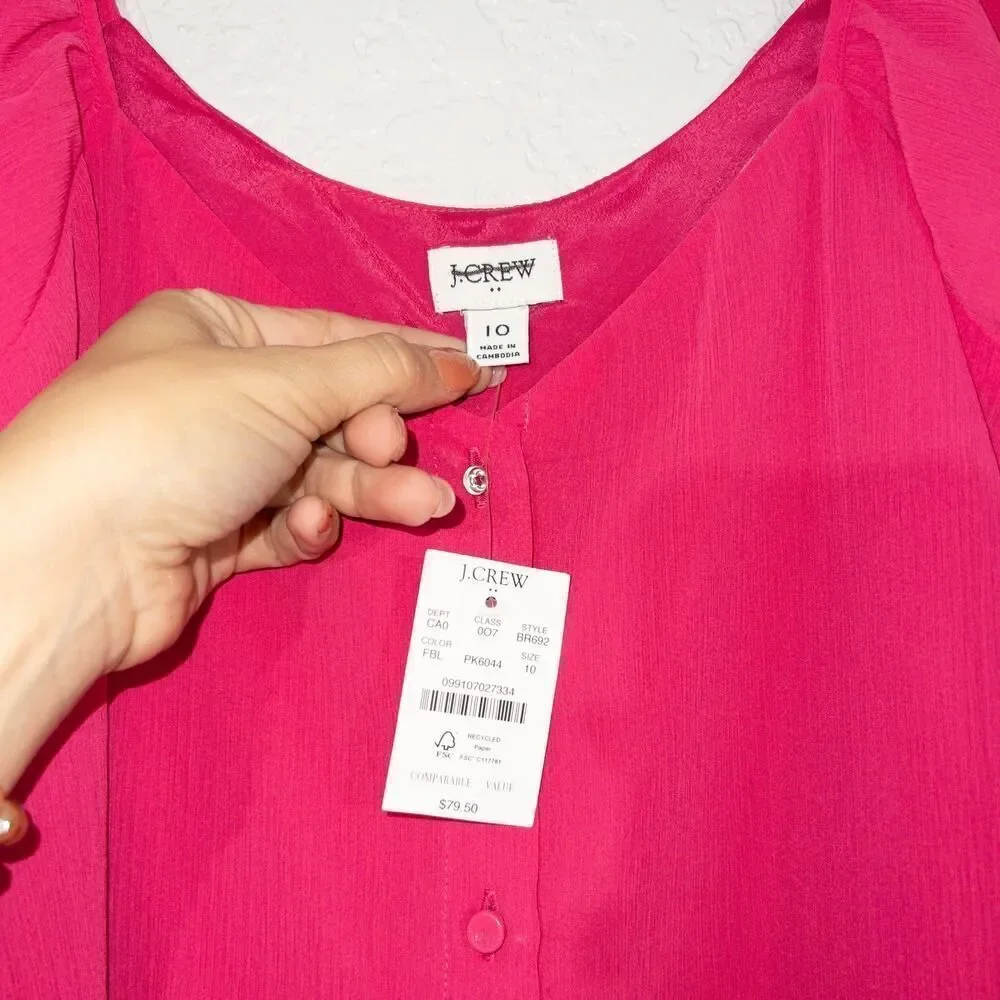 NWT J.‎ Crew Pink Button Up Ruffle Sleeve Tank Top Size 10